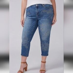 Lane Bryant Boho Girlfriend Crop Jeans with Embroidered Floral Design Sz 18